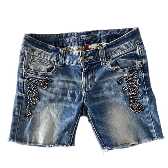 Guess Pants - GUESS Premium blue denim studded shorts cutoffs